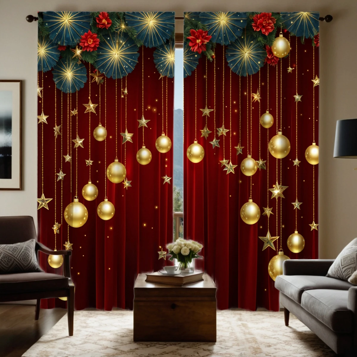 2-piece HD digital red tie Christmas Street View Pine Snow curtain Home decoration style decoration living room bedroom through
2-piece HD digital red tie Christmas Street View Pine Snow curtain Home decoration style decoration living room bedroom through
