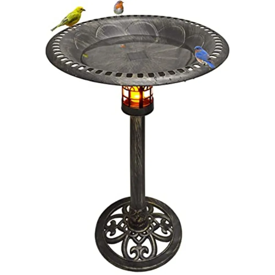 Outdoor garden solar birdbath with pedestal base: polyresin, antique brushed bronze, 34-inch LED-lit, solar-powered illuminatio
Outdoor garden solar birdbath with pedestal base: polyresin, antique brushed bronze, 34-inch LED-lit, solar-powered illuminatio
