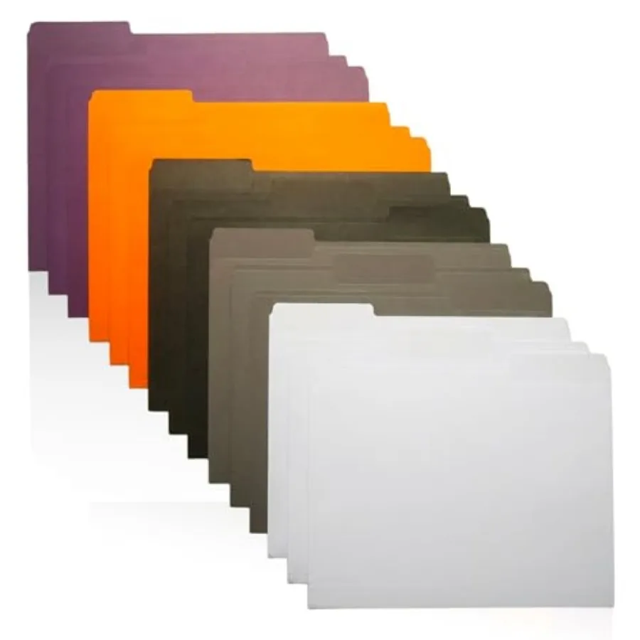 Colored File Folders 15-Pack 5 Assorted Colors Letter Size, 1/3-Cut Tabs Paper Folders:Black, Grey, White, Orange, Purple
Colored File Folders 15-Pack 5 Assorted Colors Letter Size, 1/3-Cut Tabs Paper Folders:Black, Grey, White, Orange, Purple