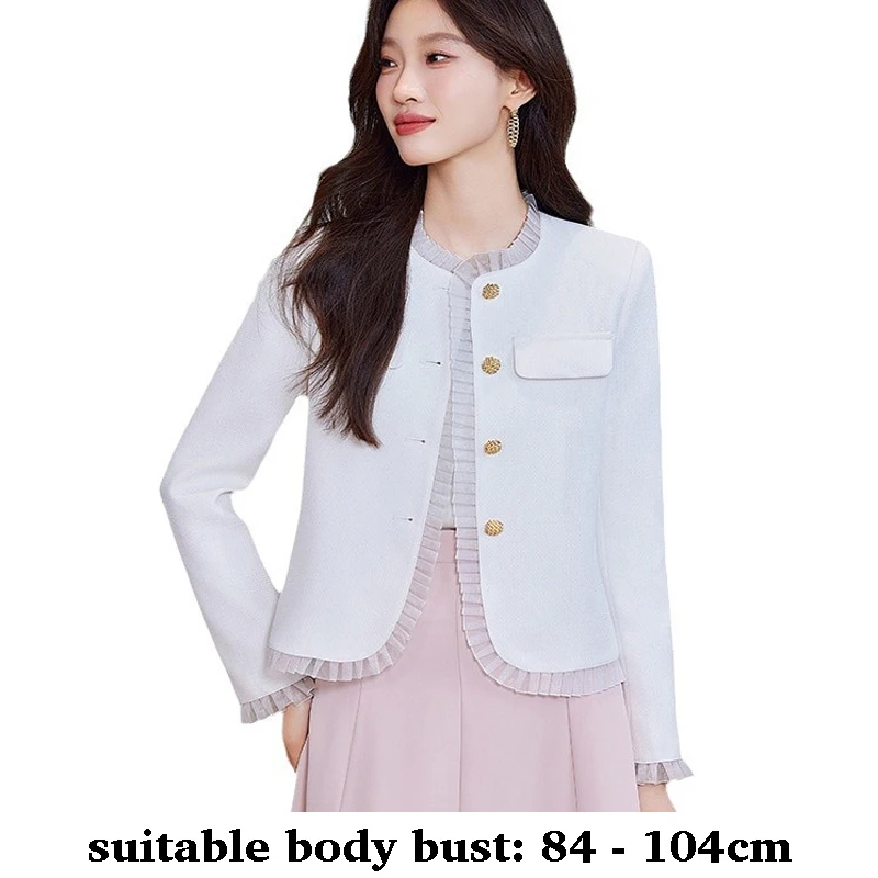 High quality blazer for women O neck ruffle edge button jacket autumn spring 2025 elegant office clothes black white pink
High quality blazer for women O neck ruffle edge button jacket autumn spring 2025 elegant office clothes black white pink