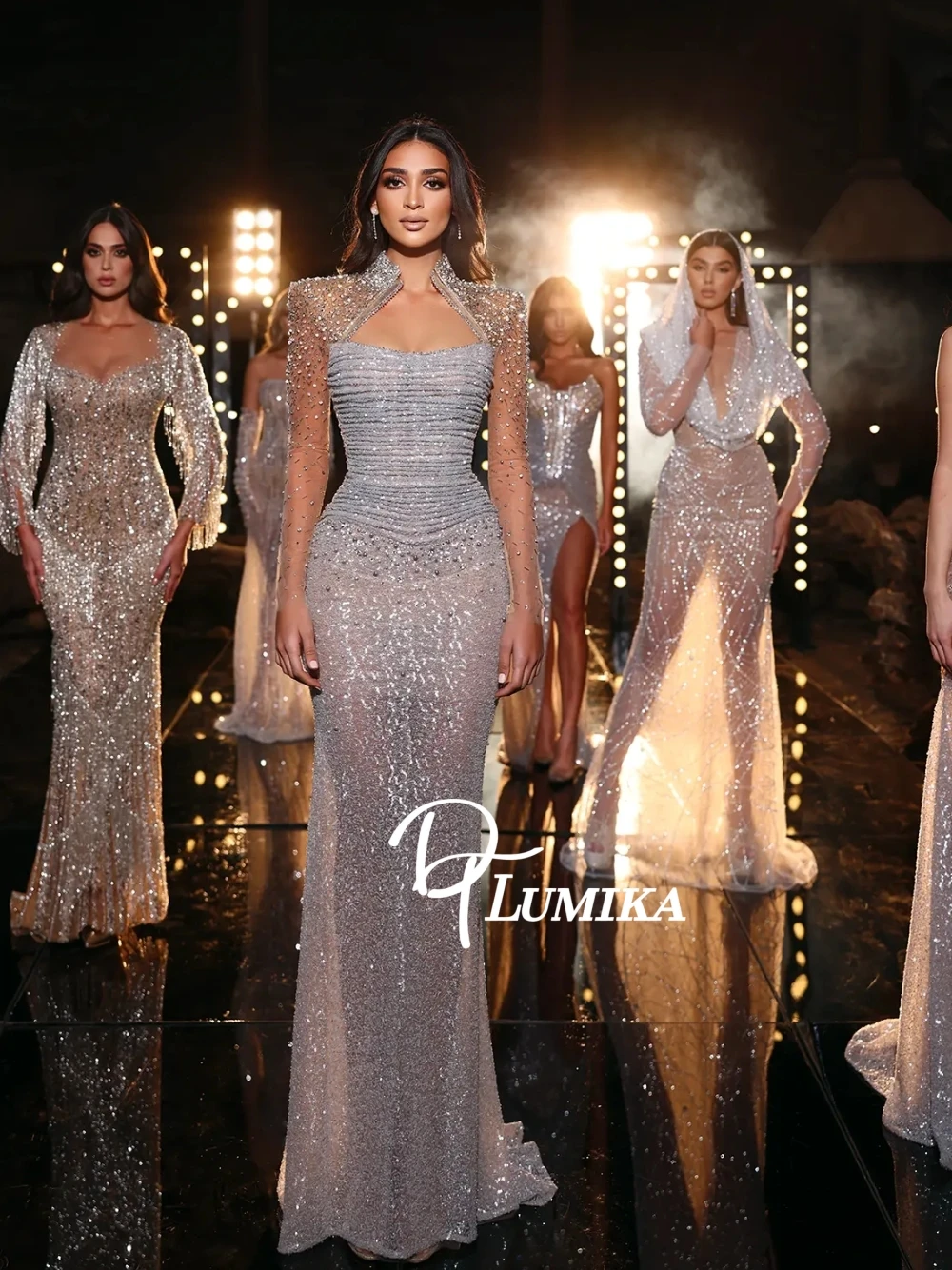Elegant Stand Collar Sequined Evening Gown For Wedding Guest Gala Dinner Prom Sheer Sleeve Slim Fit Beaded Formal Party Dress
Elegant Stand Collar Sequined Evening Gown For Wedding Guest Gala Dinner Prom Sheer Sleeve Slim Fit Beaded Formal Party Dress