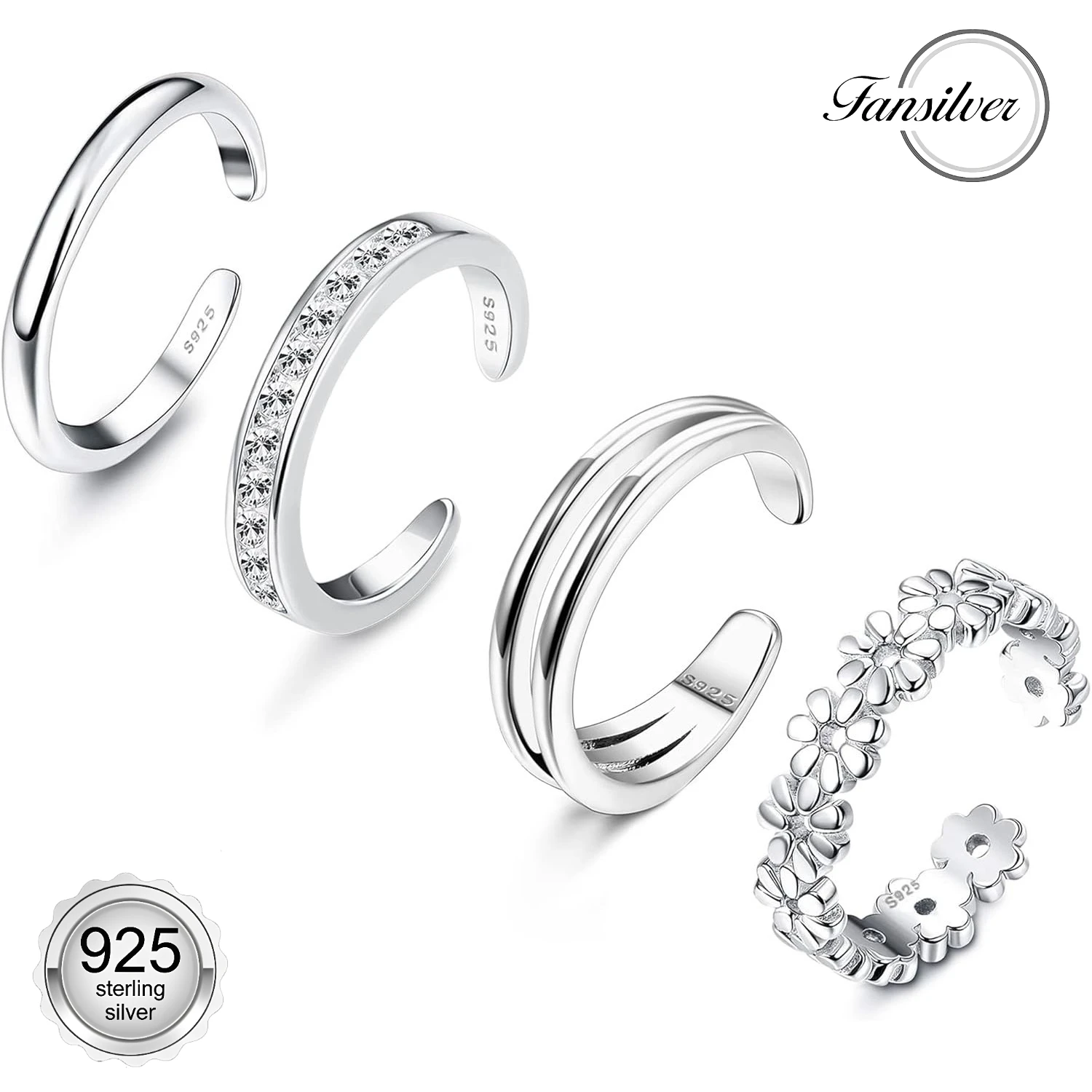 Комплект из 4 серебряных колец для пальцев ног Fansilver (925 проба) для женщин, регулируемые, открытые, летние пляжные украшения, подарок для нее
Комплект из 4 серебряных колец для пальцев ног Fansilver (925 проба) для женщин, регулируемые, открытые, летние пляжные украшения, подарок для нее