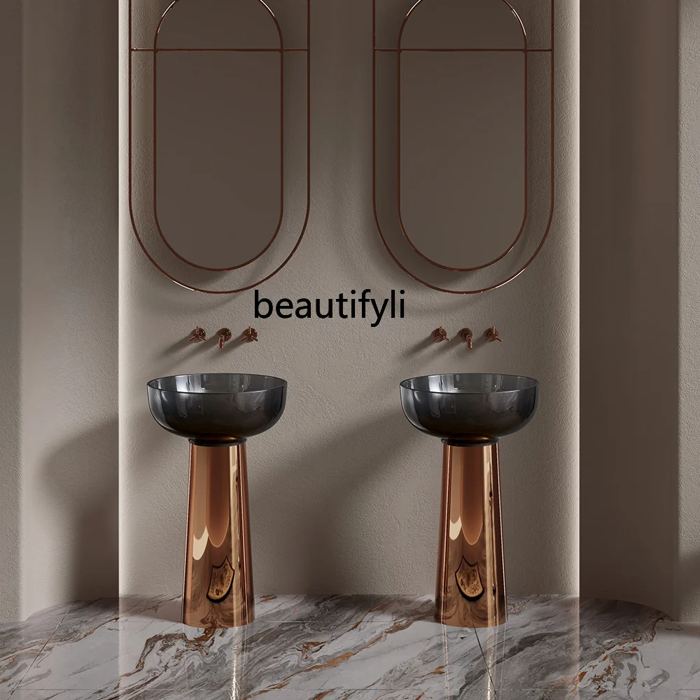 Современная простая золотая основа, прозрачный цвет, ручная стирка, лицо, отель, вилла, клуб, ванная комната, напольная колонна, раковина