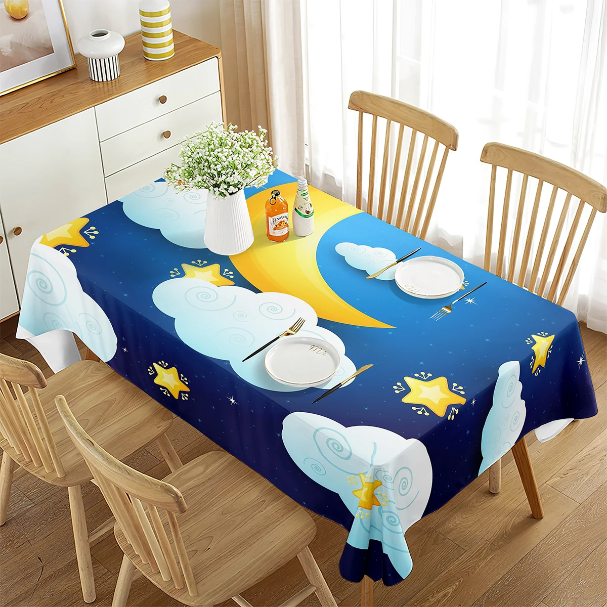Cartoon Moon Tablecloth Star and White Cloud Art Decor Home Rectangular Tablecloth Tea Table Dining Room Kitchen Party Wedding
Cartoon Moon Tablecloth Star and White Cloud Art Decor Home Rectangular Tablecloth Tea Table Dining Room Kitchen Party Wedding