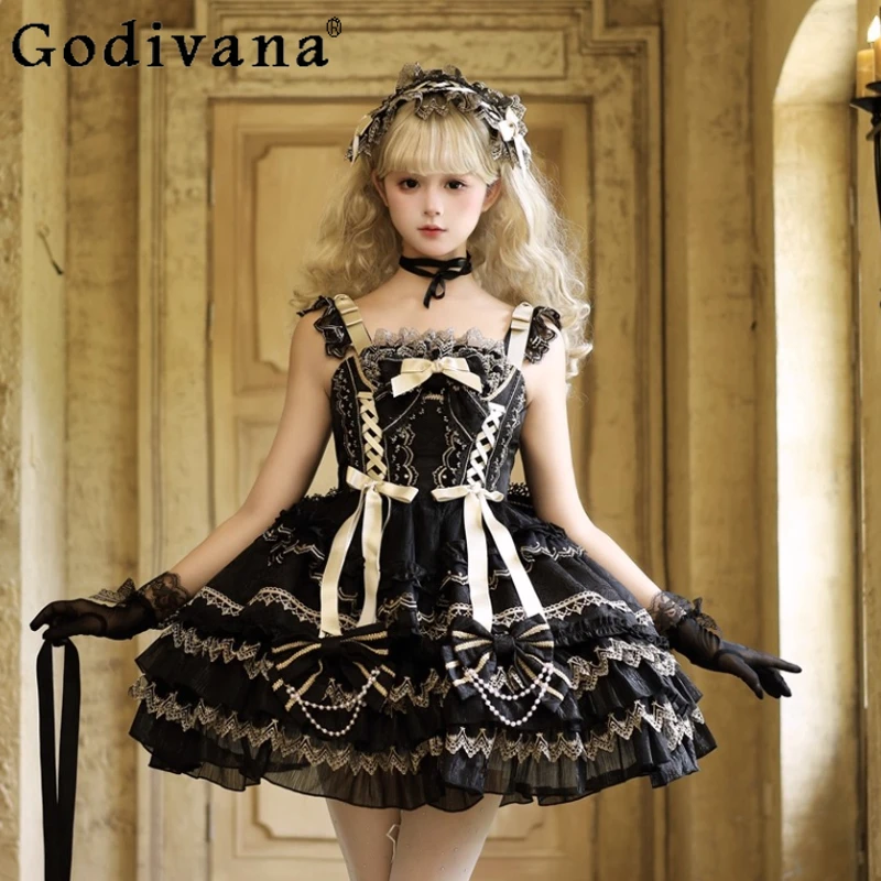 Black Goth Dress Summer New 2025 Japanese Lolita Style Sweet Girls Birthday Party Dress Cute Bow Lace Princess Sling Dresses
Black Goth Dress Summer New 2025 Japanese Lolita Style Sweet Girls Birthday Party Dress Cute Bow Lace Princess Sling Dresses