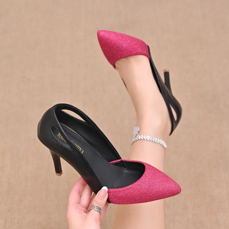 Sequin Slip-on High Heels Fashion Pointed Toe Light Mouth Colorblock Non-Slip Non-Tired Feet Slim Heel Single Shoes
Sequin Slip-on High Heels Fashion Pointed Toe Light Mouth Colorblock Non-Slip Non-Tired Feet Slim Heel Single Shoes