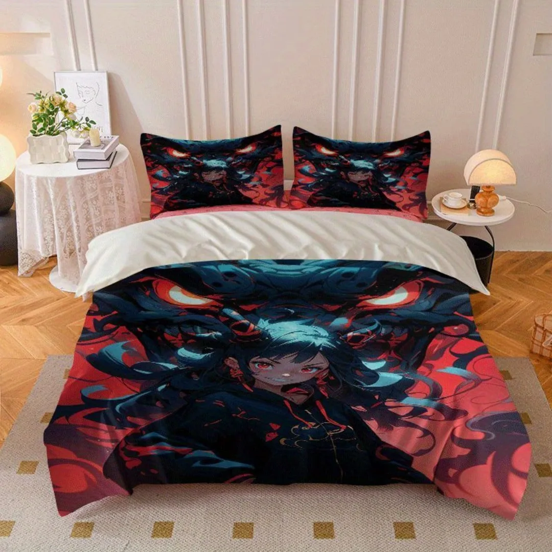 2/3pcs Dark Anime Girl Print Quilt Cover Set, Quilt Cover Set Contains Quilt Cover and Pillowcase - Perfect for Bedroom, Bedding
2/3pcs Dark Anime Girl Print Quilt Cover Set, Quilt Cover Set Contains Quilt Cover and Pillowcase - Perfect for Bedroom, Bedding