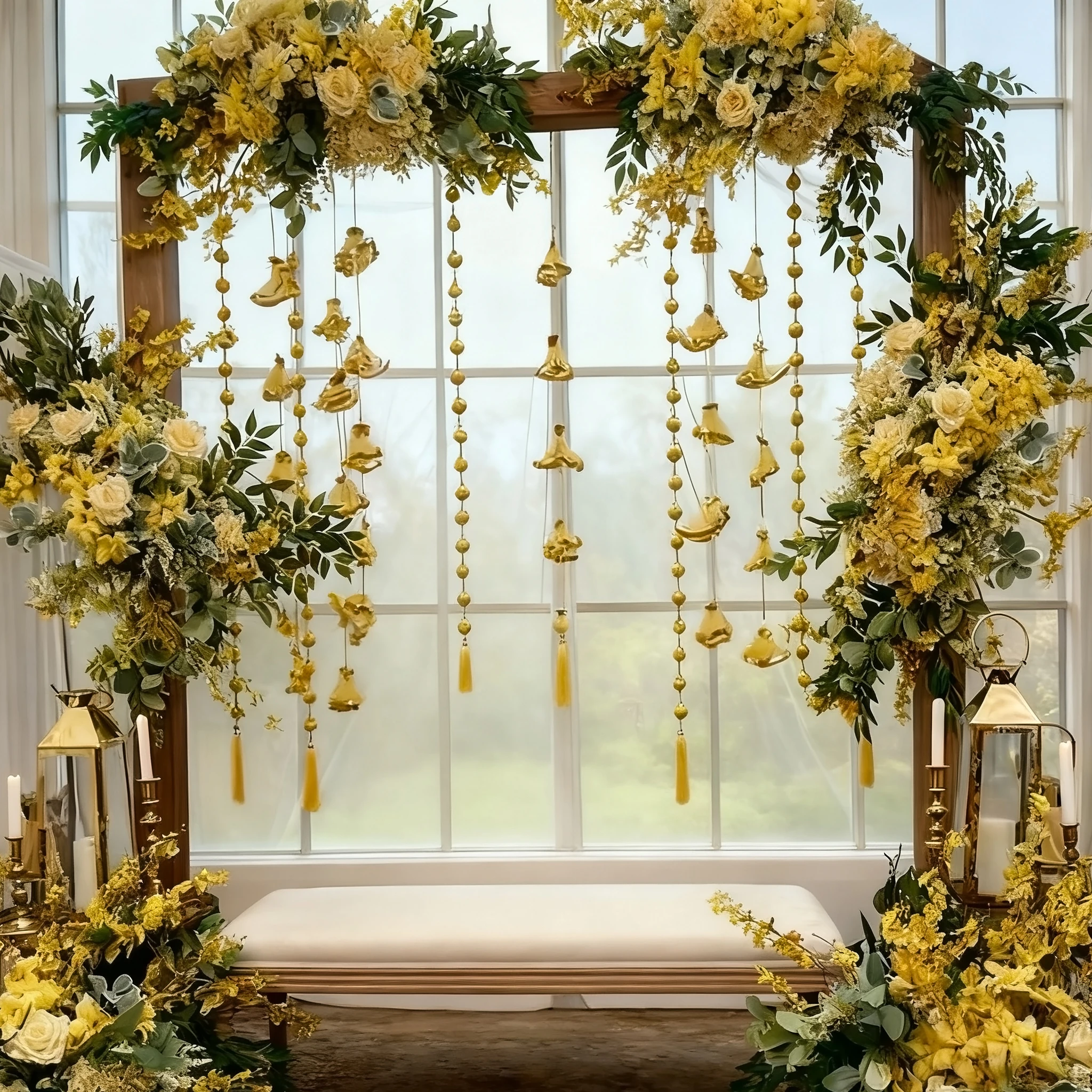 Golden Yellow Wedding Arch Artificial Flower Running Set Floral Arrangement Arch With Hanging Decor Wedding Backdrop Stand
Golden Yellow Wedding Arch Artificial Flower Running Set Floral Arrangement Arch With Hanging Decor Wedding Backdrop Stand