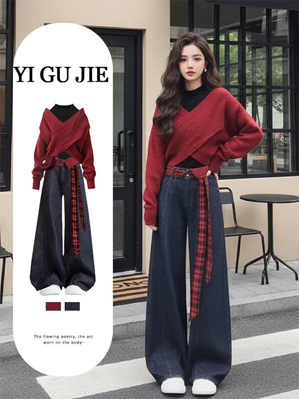 Red Cisas Aosphere Cross One oulder Sweater Base Top Jeans Tee Piece Set Women's Faion Ensemble Winter Casual Wear
Red Cisas Aosphere Cross One oulder Sweater Base Top Jeans Tee Piece Set Women's Faion Ensemble Winter Casual Wear