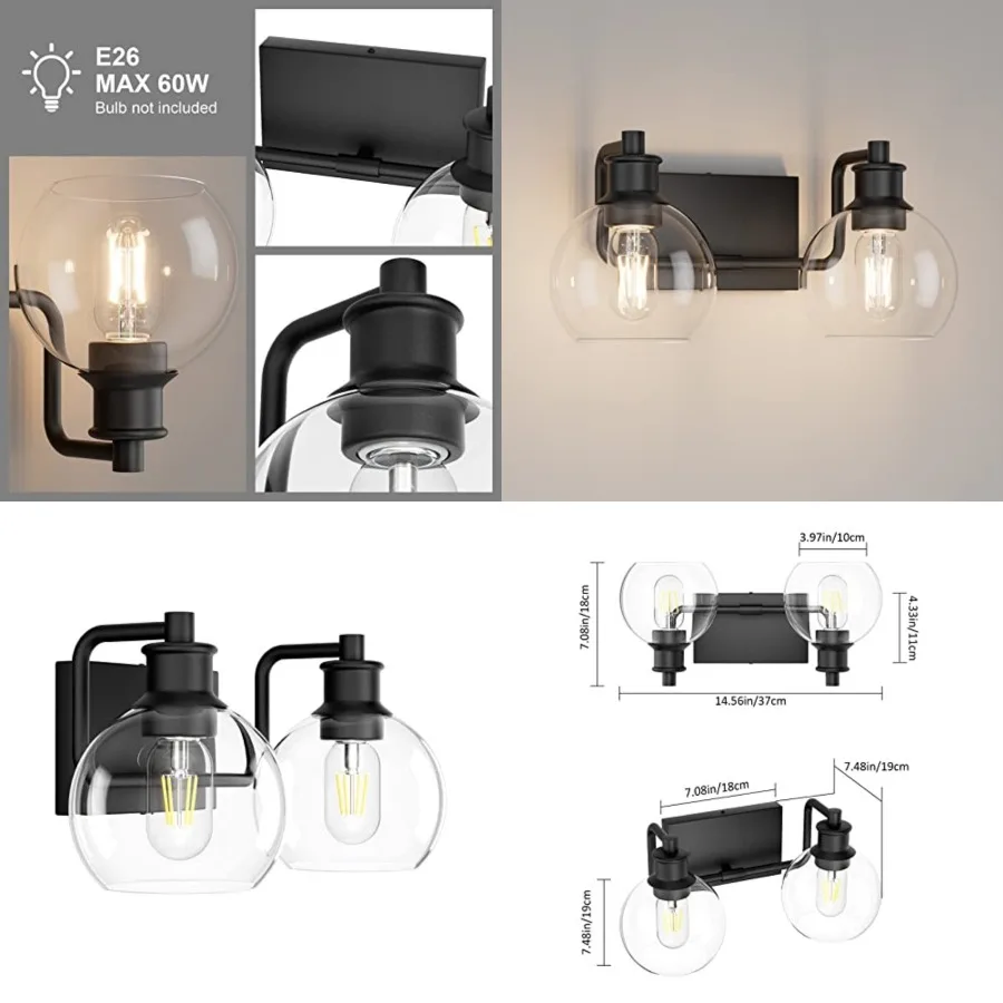2 Lights Industrial Bathroom Vanity Light Fixtures Over Mirror Vintage Vanity Lights with Globe Clear Glass Farmhouse Wall Scon
2 Lights Industrial Bathroom Vanity Light Fixtures Over Mirror Vintage Vanity Lights with Globe Clear Glass Farmhouse Wall Scon