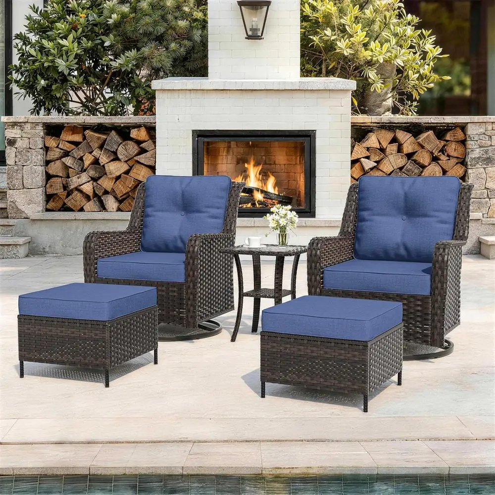 5-Piece Outdoor Wicker Sectional Set with Swivel Chairs and High Back Sofa in Navy Blue
5-Piece Outdoor Wicker Sectional Set with Swivel Chairs and High Back Sofa in Navy Blue
