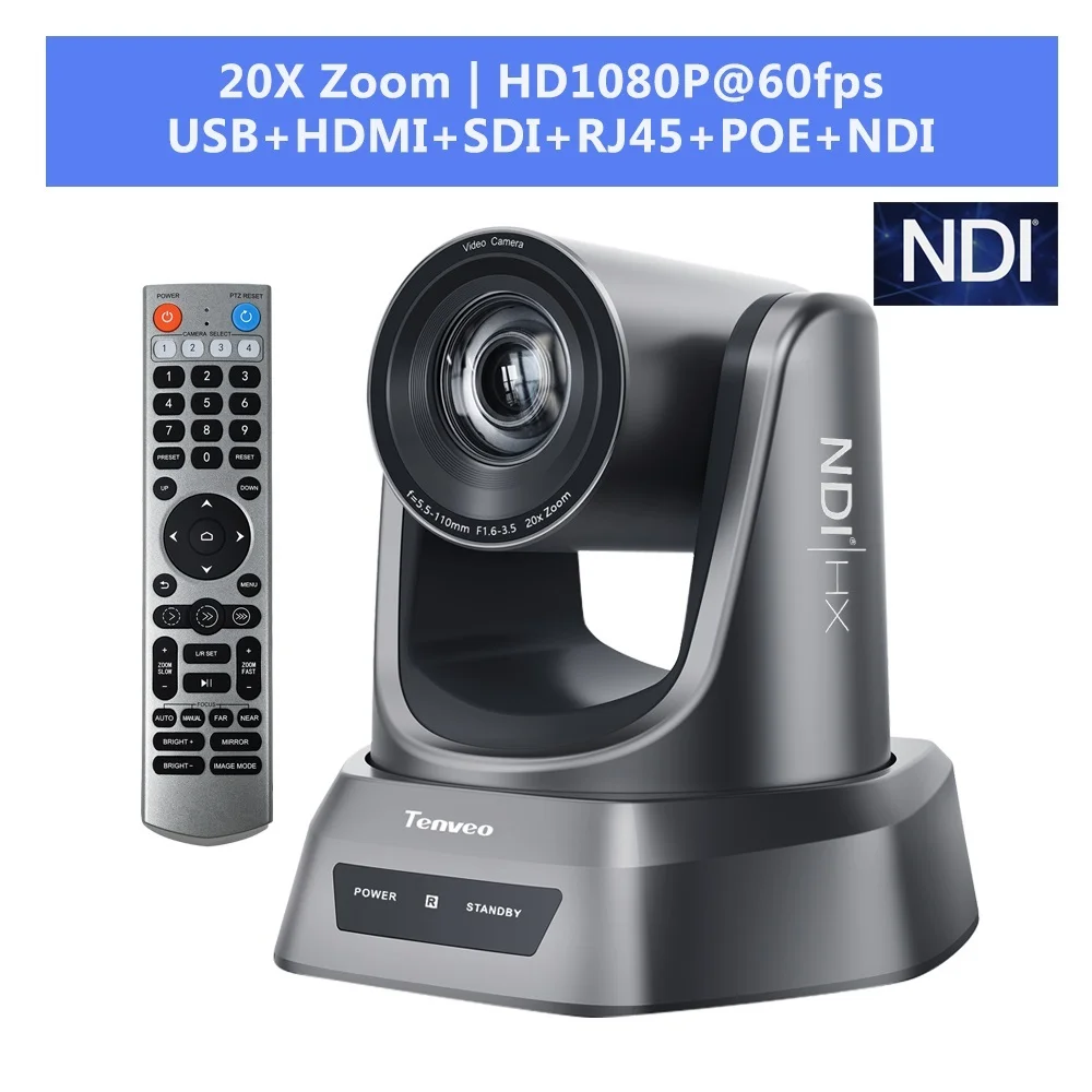 NV20A NDI PTZ Conference Camera AI Auto Focus 1080p 20x Optical Zoom 61° Wide FOV USB3.0/HDMI/SDI/PoE Video Camera
NV20A NDI PTZ Conference Camera AI Auto Focus 1080p 20x Optical Zoom 61° Wide FOV USB3.0/HDMI/SDI/PoE Video Camera