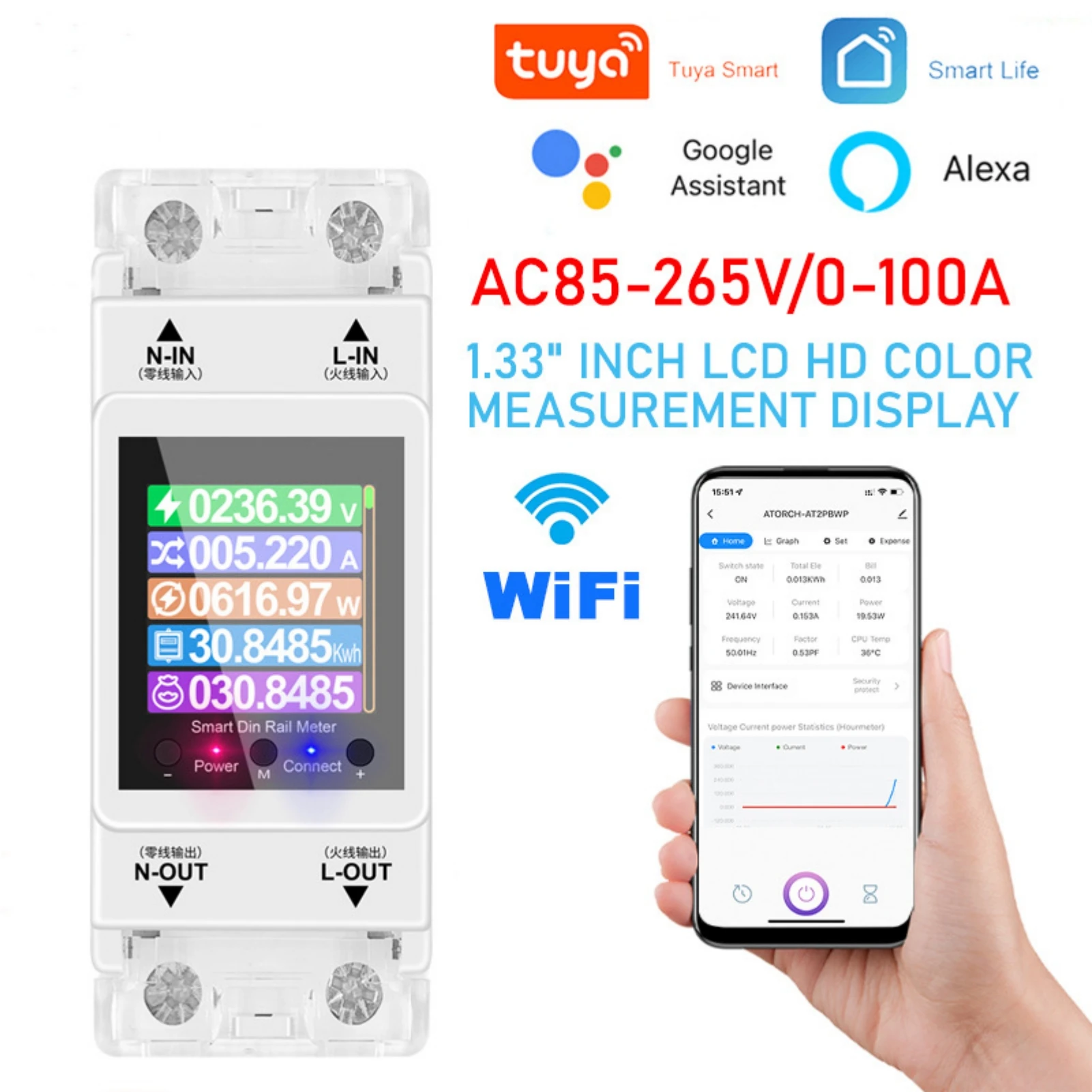 AC85 265V 100A Smart Single Phase Energy Meter WiFi Power Electricity Digital Display Monitor Smart Meter Home Supply
AC85 265V 100A Smart Single Phase Energy Meter WiFi Power Electricity Digital Display Monitor Smart Meter Home Supply