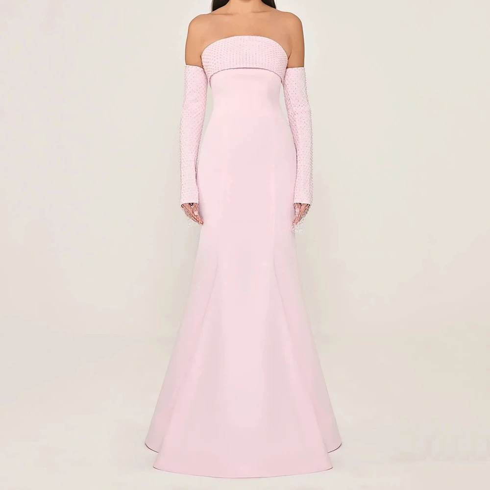 Customized Strapless Jersey Mermaid Evening Dress Full Off the Shoulder Sleeves Party Dress Backless Floor Length Prom Gown
Customized Strapless Jersey Mermaid Evening Dress Full Off the Shoulder Sleeves Party Dress Backless Floor Length Prom Gown