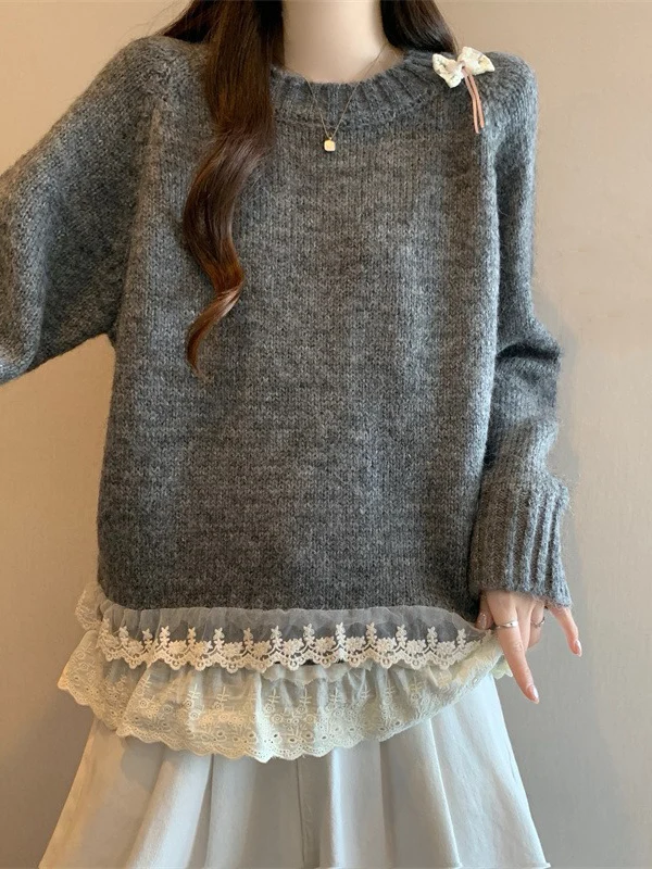 Gray Lace Trim Hem Sweater Women's Shoulder Length Casual Style plus Size Comfortable Top Spring Early New Arrival
Gray Lace Trim Hem Sweater Women's Shoulder Length Casual Style plus Size Comfortable Top Spring Early New Arrival