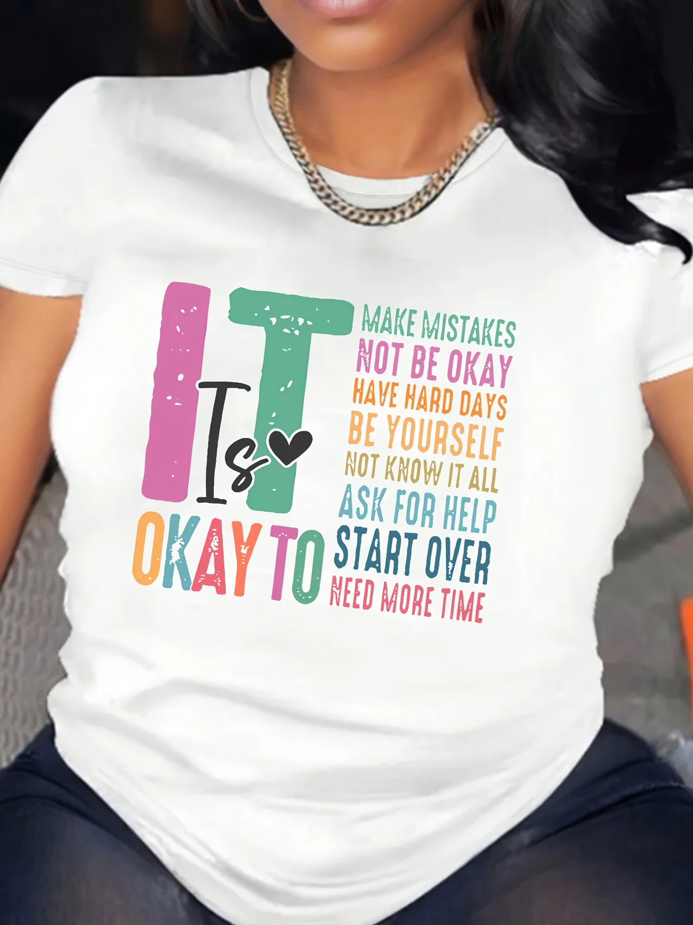 IT OKAYTO Art Color Letter Pattern Printed Large T-shirt Fashion Large Women Top
IT OKAYTO Art Color Letter Pattern Printed Large T-shirt Fashion Large Women Top