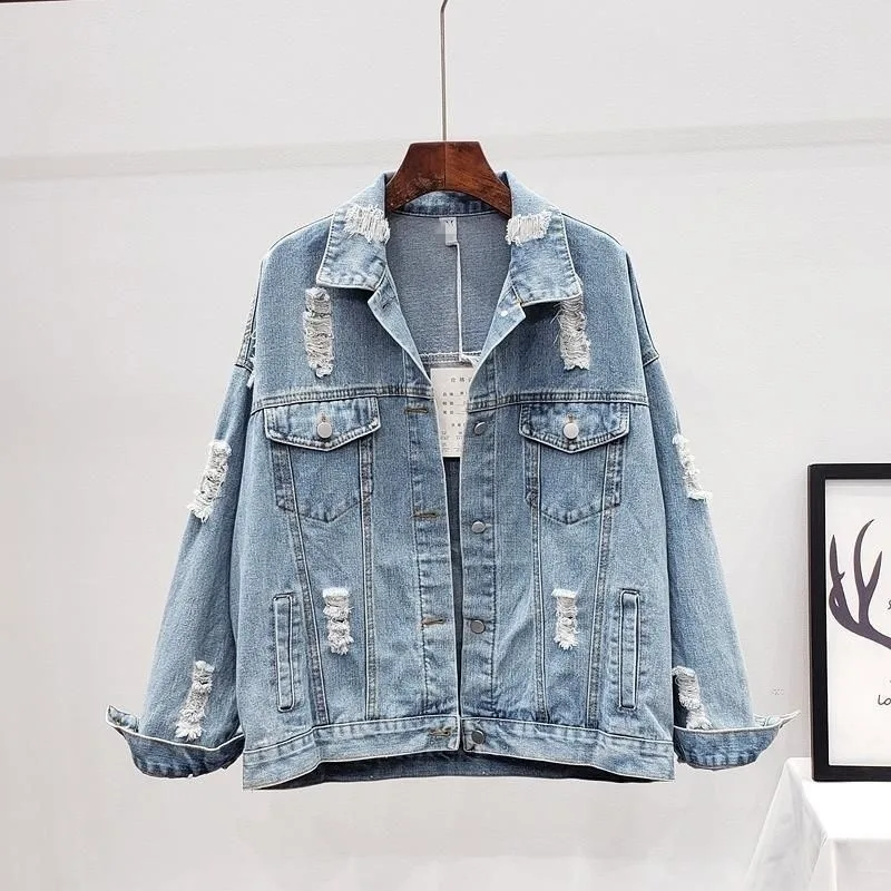 Women Denim Jacket Coat Back Diamonds Hole Floral Appliques Embroidery Tops Female Casual Loose Lapels Spliced Pockets Outwear
Women Denim Jacket Coat Back Diamonds Hole Floral Appliques Embroidery Tops Female Casual Loose Lapels Spliced Pockets Outwear