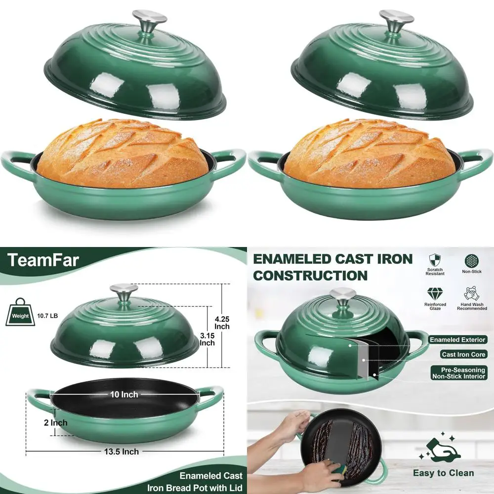 6-Quart Enameled Cast Iron Dutch Oven for Sourdough, Tall Dome Lid, Round Base, Non-stick, Even Heat, Heavy-Duty, Dark Green
6-Quart Enameled Cast Iron Dutch Oven for Sourdough, Tall Dome Lid, Round Base, Non-stick, Even Heat, Heavy-Duty, Dark Green