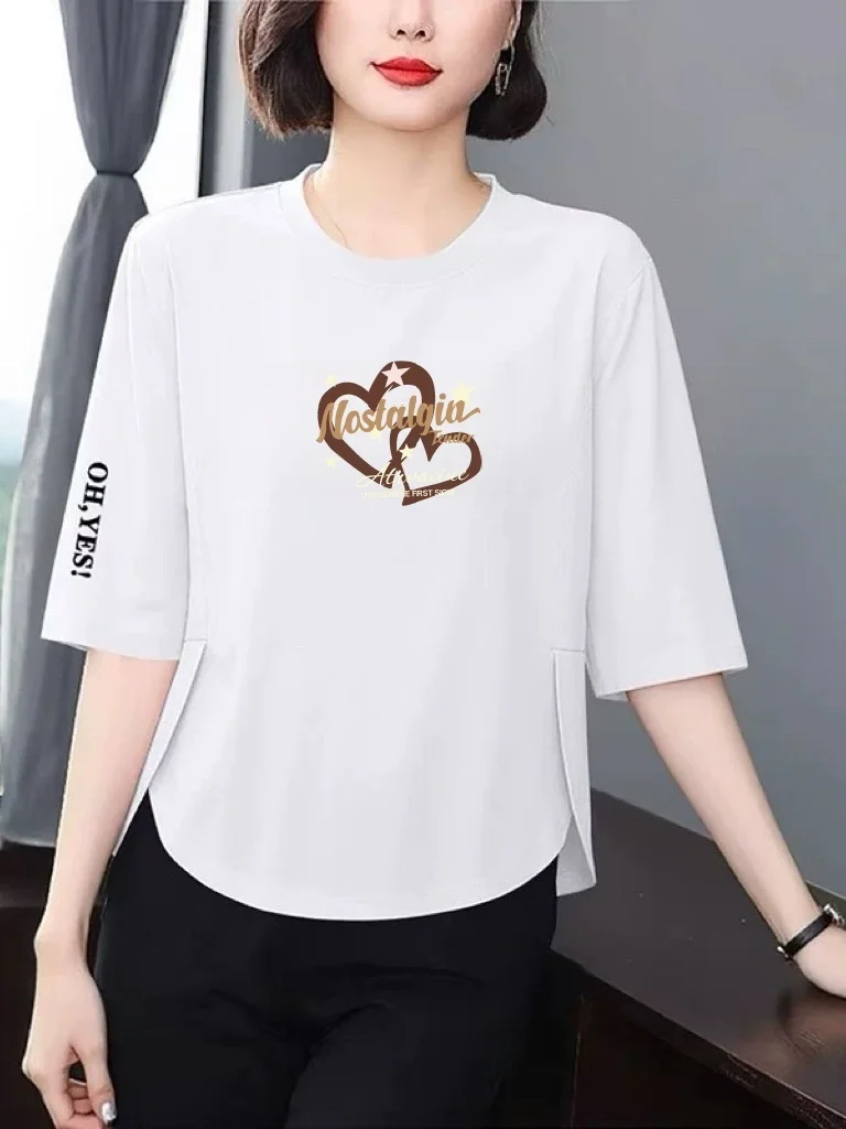 Loose Fit Heart Print T-Shirt Women's 3/4 Sleeve Breathable Polyester Fiber round Neck Casual Versatile Slimming Top
Loose Fit Heart Print T-Shirt Women's 3/4 Sleeve Breathable Polyester Fiber round Neck Casual Versatile Slimming Top