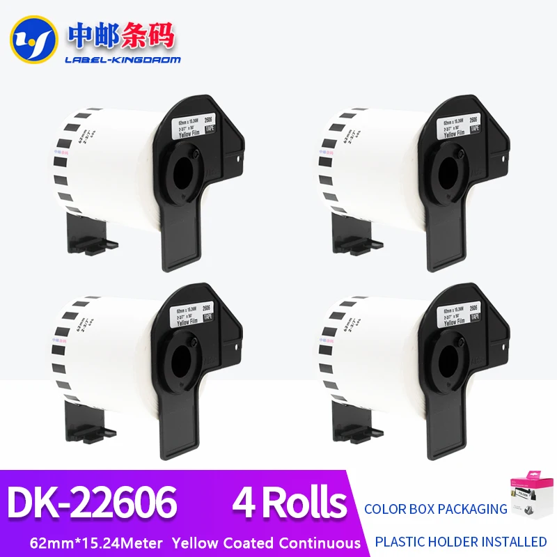 4 Rolls Compatible DK-22606 Yellow Film Label 62mm*15.24M Continuous For Brother Thermal Printer All Come With Plastic holder
4 Rolls Compatible DK-22606 Yellow Film Label 62mm*15.24M Continuous For Brother Thermal Printer All Come With Plastic holder