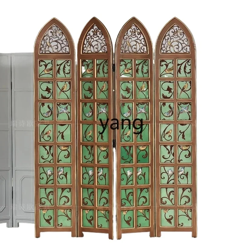 CX flower and bird painted folding retro green living room blocking screen glass partition
CX flower and bird painted folding retro green living room blocking screen glass partition