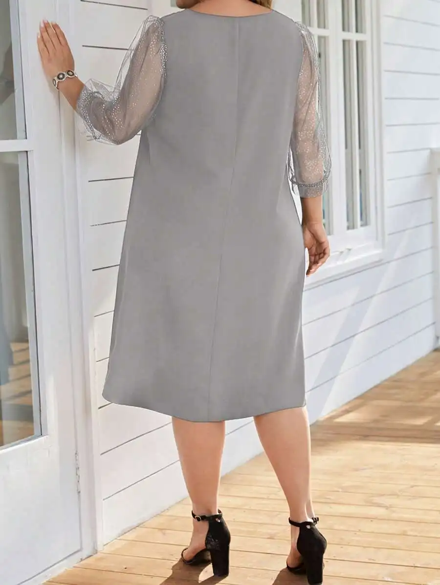 Plus Size Womens Mesh Sleeve Gray Elegant Dress For Mothers Day
Plus Size Womens Mesh Sleeve Gray Elegant Dress For Mothers Day