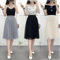 2024 New High-waisted Medium-length Mesh Skirt Multiple Pleats Elegant Youthful Female Spring Autumn Fashion 2024 New High-waisted Medium-length Mesh Skirt Multiple Pleats Elegant Youthful Female Spring Autumn Fashion