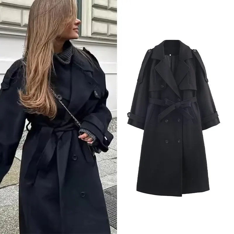 Women Double Breated Coat with Belt and Loops Office Lady Autumn Winter Pocket Long Sleeve Lady Outerwear Female Chic Overcoat
Women Double Breated Coat with Belt and Loops Office Lady Autumn Winter Pocket Long Sleeve Lady Outerwear Female Chic Overcoat