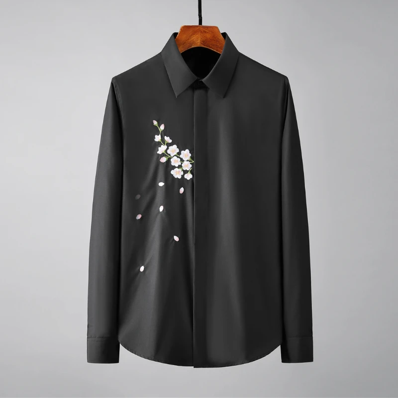 2022 Cherry Blossom Embroidery Long Sleeve Male Shirts High Quality Slim Fit Business Casual Black White Mens Shirts 4XL
2022 Cherry Blossom Embroidery Long Sleeve Male Shirts High Quality Slim Fit Business Casual Black White Mens Shirts 4XL