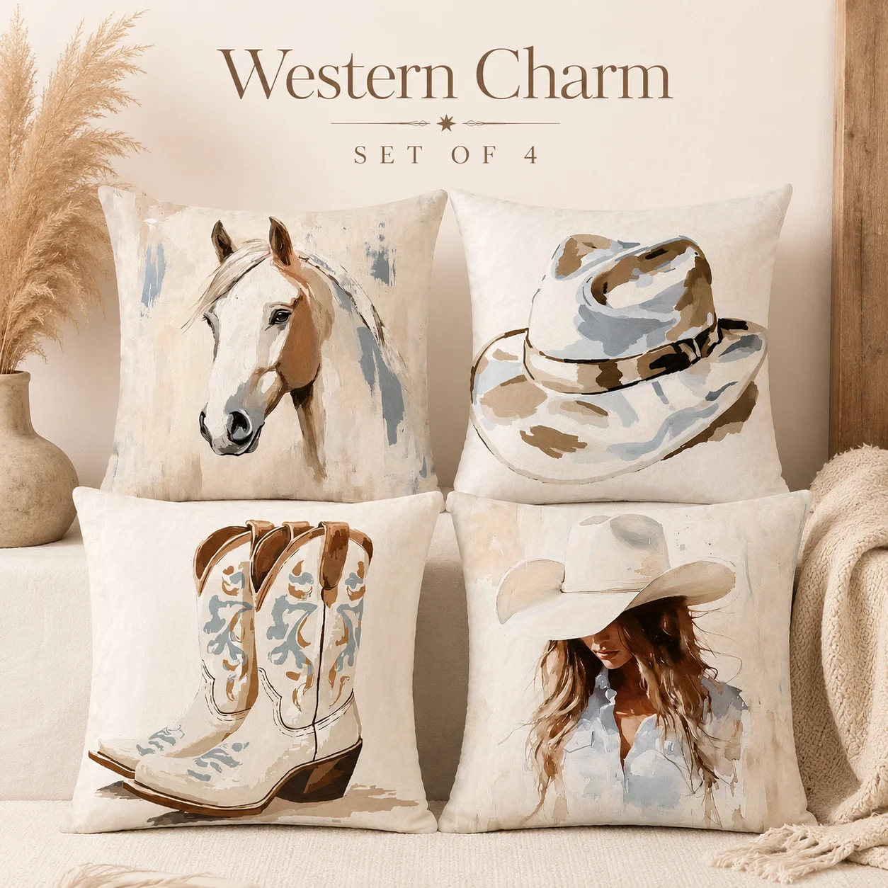 Set Of 4 Western Charm 2D Flat Printed Peach Skin Coussin Cushion Covers Cowboy Horse Style Room Decor For Bedroom Couch
Set Of 4 Western Charm 2D Flat Printed Peach Skin Coussin Cushion Covers Cowboy Horse Style Room Decor For Bedroom Couch