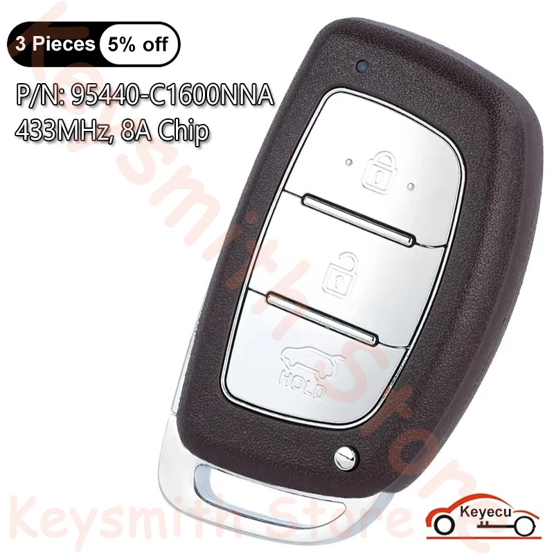 KEYECU 3 кнопки 433 МГц 8A чип для Hyundai Sonata 2018 + автоматический умный дистанционный брелок 95440-C1600 95440-C1600NNA CCAL14LP0120T2
KEYECU 3 кнопки 433 МГц 8A чип для Hyundai Sonata 2018 + автоматический умный дистанционный брелок 95440-C1600 95440-C1600NNA CCAL14LP0120T2
