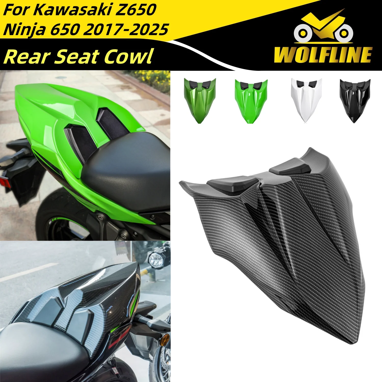 WOLFLINE Solo Seat Cowl Fairing Cowl Rear Passenger Pillion Cover For Kawasaki Z650 Ninja650 2017-2025 Motorcycle Accessories
WOLFLINE Solo Seat Cowl Fairing Cowl Rear Passenger Pillion Cover For Kawasaki Z650 Ninja650 2017-2025 Motorcycle Accessories