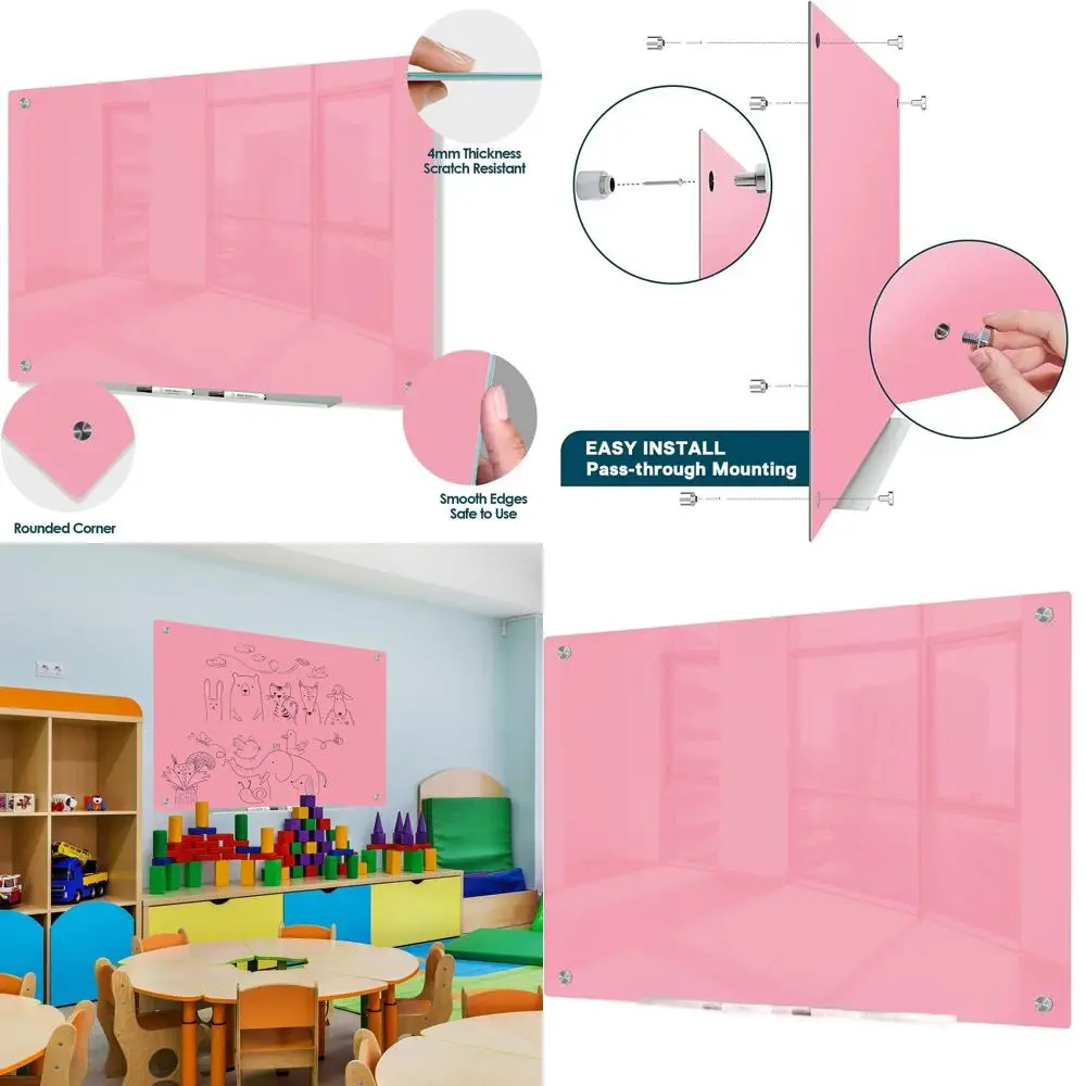 Frameless Pink Magnetic Glass Whiteboard, 47x35 Wall-Mounted Dry Erase Board with Accessories for Home, Office, School
Frameless Pink Magnetic Glass Whiteboard, 47x35 Wall-Mounted Dry Erase Board with Accessories for Home, Office, School