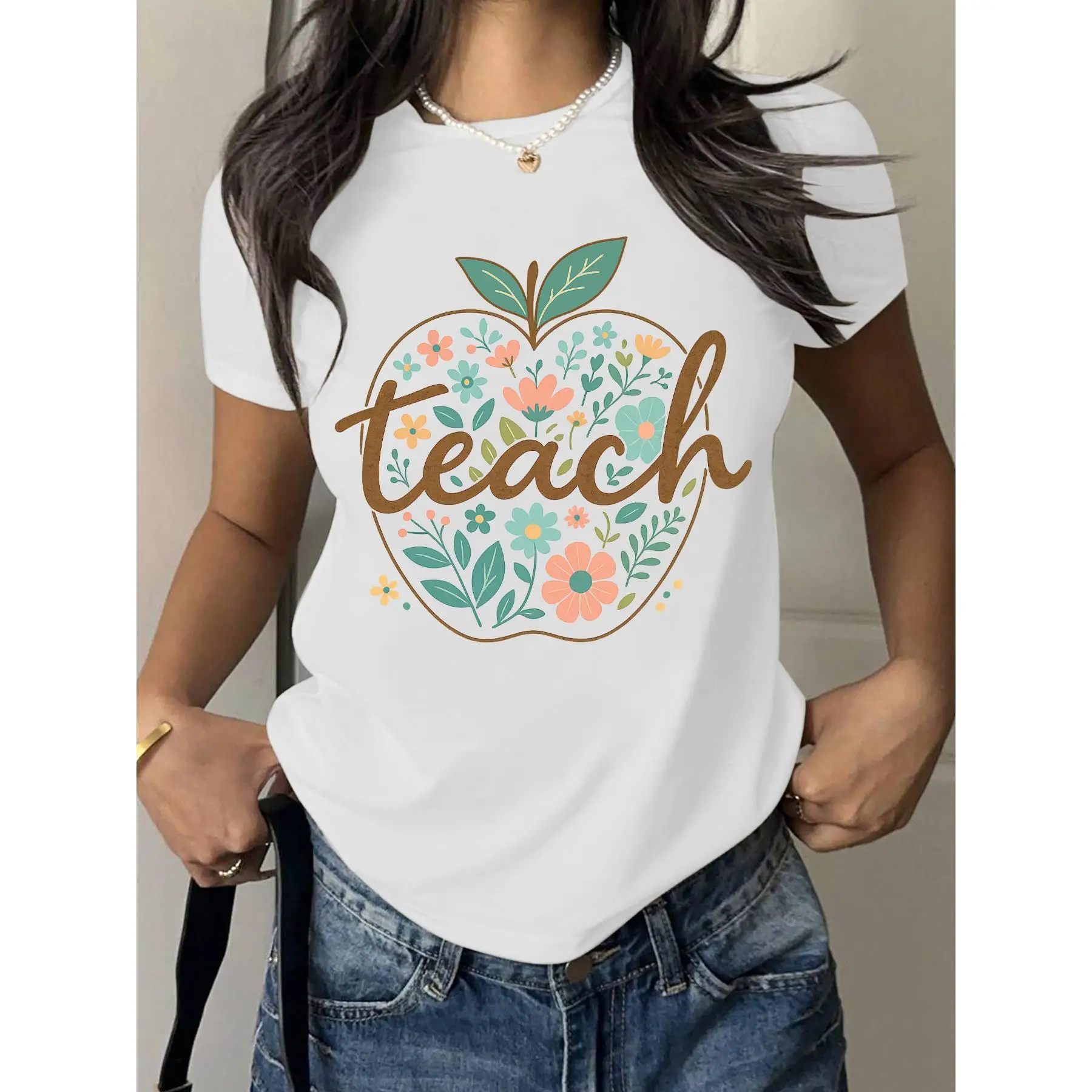 Women's Teacher Gift T-Shirt Teach Floral Apple Print Tee Summer Back To School Educator Appreciation Short Sleeve Top
Women's Teacher Gift T-Shirt Teach Floral Apple Print Tee Summer Back To School Educator Appreciation Short Sleeve Top