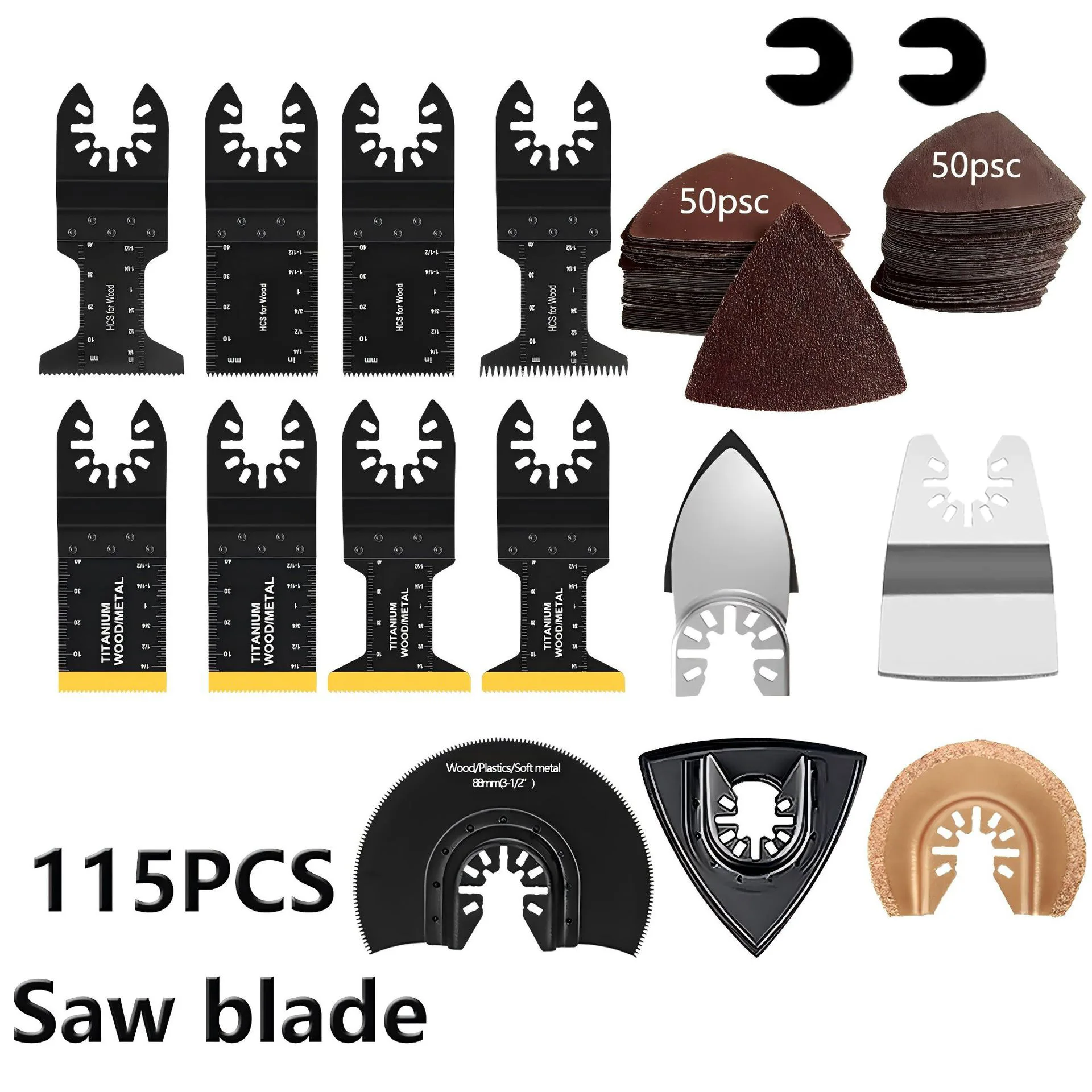 115Pcs Oscillating Multi Tool Saw Blades Set, Universal Woodworking Accessories Suitable for Dewalt, Makita, Bosch, Milwaukee
115Pcs Oscillating Multi Tool Saw Blades Set, Universal Woodworking Accessories Suitable for Dewalt, Makita, Bosch, Milwaukee