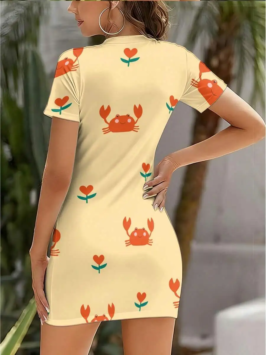 Womens Crab And Heart Flower Print Short Sleeve Slim Fit Midi Dress Casual Comfort Knit Dress
Womens Crab And Heart Flower Print Short Sleeve Slim Fit Midi Dress Casual Comfort Knit Dress
