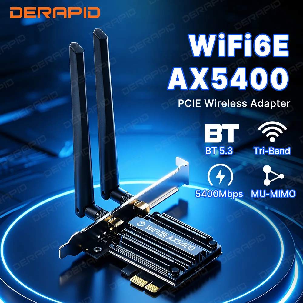 Адаптер WiFi 6E AX5400 PCIe, Bluetooth 5.3, трехдиапазонный, 2,4G/5G/6ГГц, 802.11ax, сетевая карта MU-MIMO для настольных ПК с Windows 10/11-64Bit
Адаптер WiFi 6E AX5400 PCIe, Bluetooth 5.3, трехдиапазонный, 2,4G/5G/6ГГц, 802.11ax, сетевая карта MU-MIMO для настольных ПК с Windows 10/11-64Bit