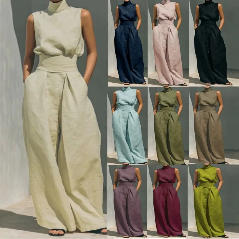 Women's Two-piece Sleeveless Top High-neck Trousers Wide-leg Pants 2026 Spring And Summer New Cotton Linen Casual Suit For Women
Women's Two-piece Sleeveless Top High-neck Trousers Wide-leg Pants 2026 Spring And Summer New Cotton Linen Casual Suit For Women