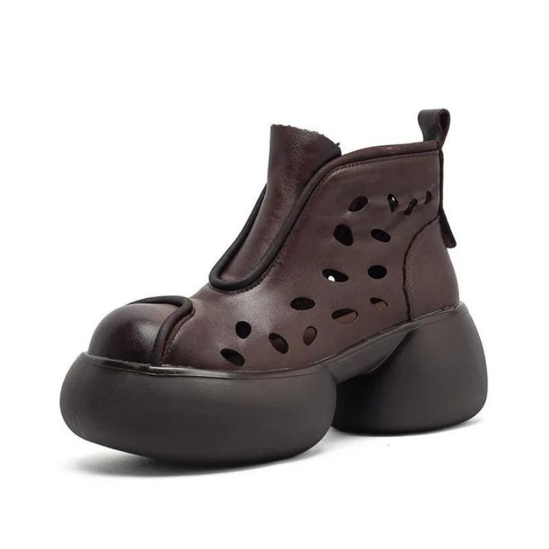 Women Chunky Platform Cool Boots Summer With Holes Breathable Big Toe Genuine Cow Leather Thick High Heel Ankle Boots
Women Chunky Platform Cool Boots Summer With Holes Breathable Big Toe Genuine Cow Leather Thick High Heel Ankle Boots