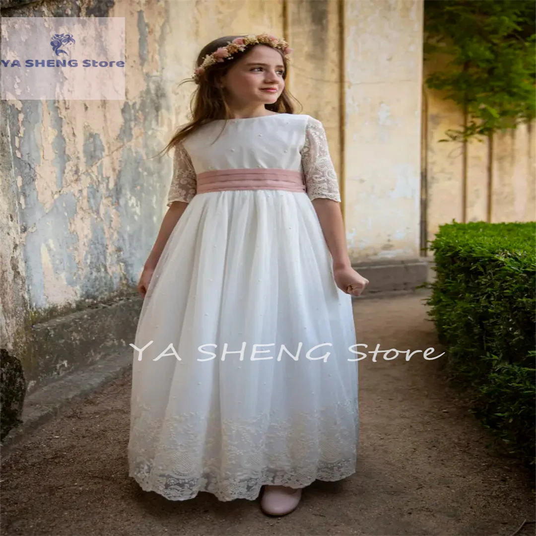 Flower Girl Dress Ivory Lace Long First Communion Dress Vintage With Bow Tulle Child Wedding Party Birthday Ball Gowns
Flower Girl Dress Ivory Lace Long First Communion Dress Vintage With Bow Tulle Child Wedding Party Birthday Ball Gowns