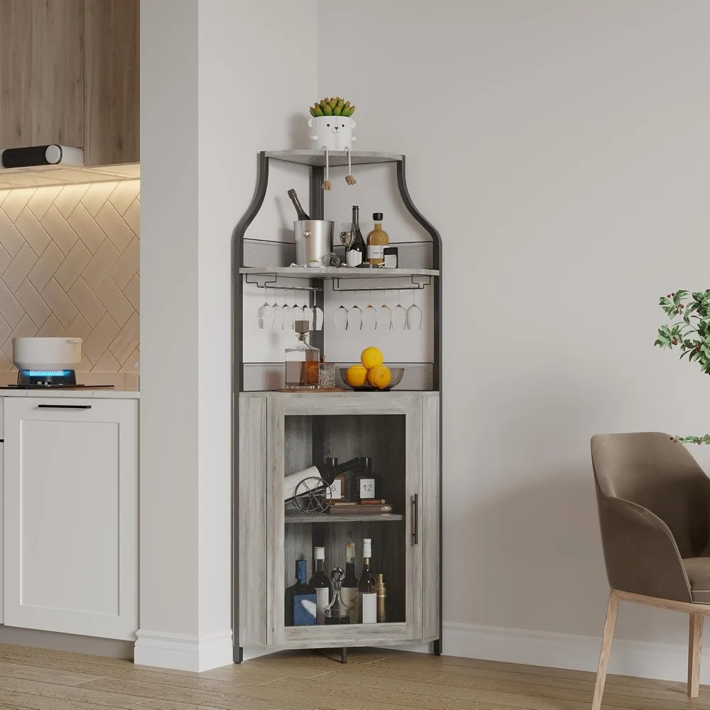 "5-Tier Corner Liquor Cabinet - Glass Holder & Mesh Door" LED Wine Bar w/ Removable Rack
"5-Tier Corner Liquor Cabinet - Glass Holder & Mesh Door" LED Wine Bar w/ Removable Rack