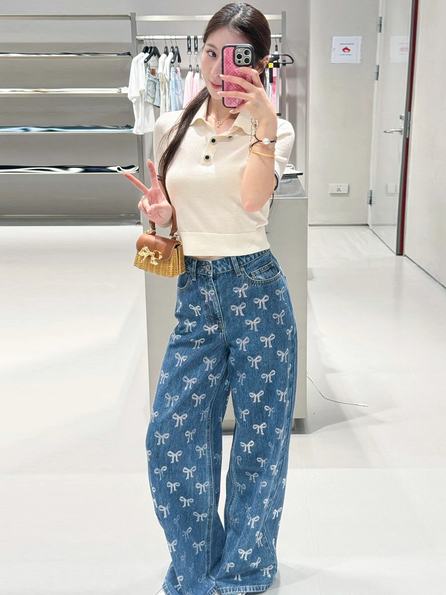 High Waist Wide Leg Denim Pants with Knot And Rhinestone Design Casual Style for Women Spring Autumn Winter Season
High Waist Wide Leg Denim Pants with Knot And Rhinestone Design Casual Style for Women Spring Autumn Winter Season