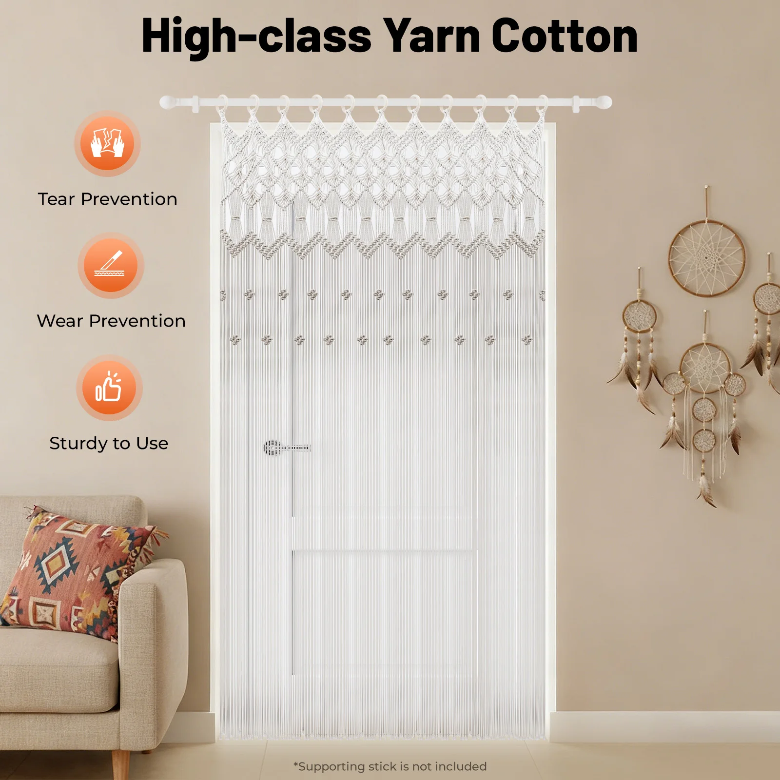 Hand Woven Boho Doorway Curtain 47×77 Inch with Wooden Rings, Cotton Window Curtain for Closet Room Divider & Wedding Backdrop
Hand Woven Boho Doorway Curtain 47×77 Inch with Wooden Rings, Cotton Window Curtain for Closet Room Divider & Wedding Backdrop