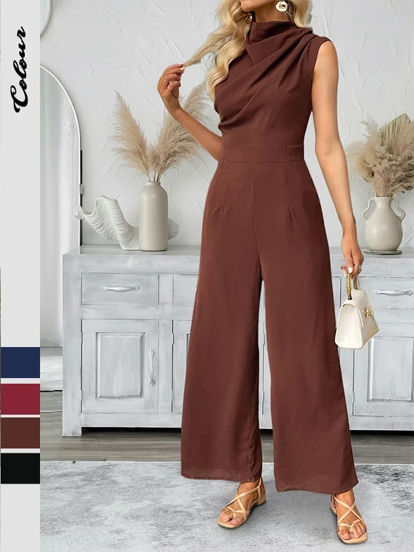 Street Style Sleeveless Pile Neck Wide Leg Jumpsuit Women's One-Piece Suit Long Pants Polyester Fabric Regular Thickness
Street Style Sleeveless Pile Neck Wide Leg Jumpsuit Women's One-Piece Suit Long Pants Polyester Fabric Regular Thickness