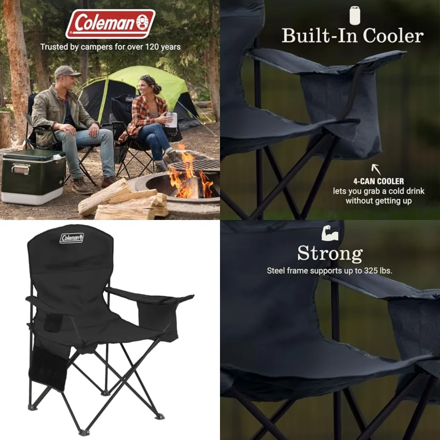 Portable Camping Chair with 4-Can Cooler, Cushioned Seat Back with Side Pockets Cup Holder, Carry Bag Included, Great for Campi
Portable Camping Chair with 4-Can Cooler, Cushioned Seat Back with Side Pockets Cup Holder, Carry Bag Included, Great for Campi