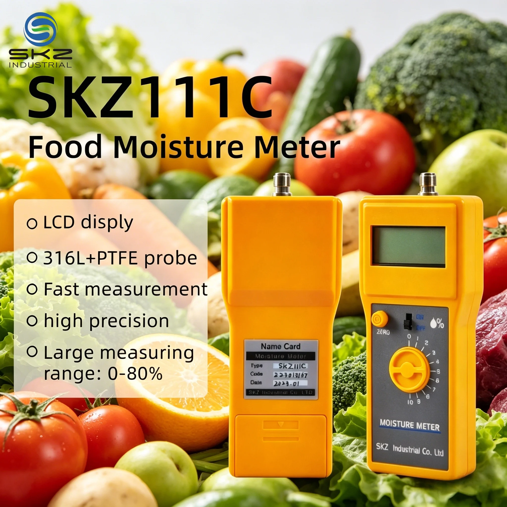 SKZ111C Portable Digital Food Moisture Meter for Dough Pasta Bread Cake Meat Flour Wheat 0-80% High Precision LCD Display
SKZ111C Portable Digital Food Moisture Meter for Dough Pasta Bread Cake Meat Flour Wheat 0-80% High Precision LCD Display