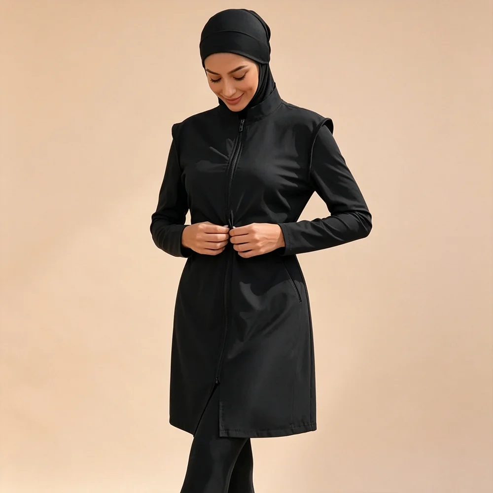 Muslim Modest Burkini Swimsuit for Women 3-Pcs Coverage Long Sleeve Zippered Swimwear with Hijab Islamic Bathing Suit Beachwear
Muslim Modest Burkini Swimsuit for Women 3-Pcs Coverage Long Sleeve Zippered Swimwear with Hijab Islamic Bathing Suit Beachwear