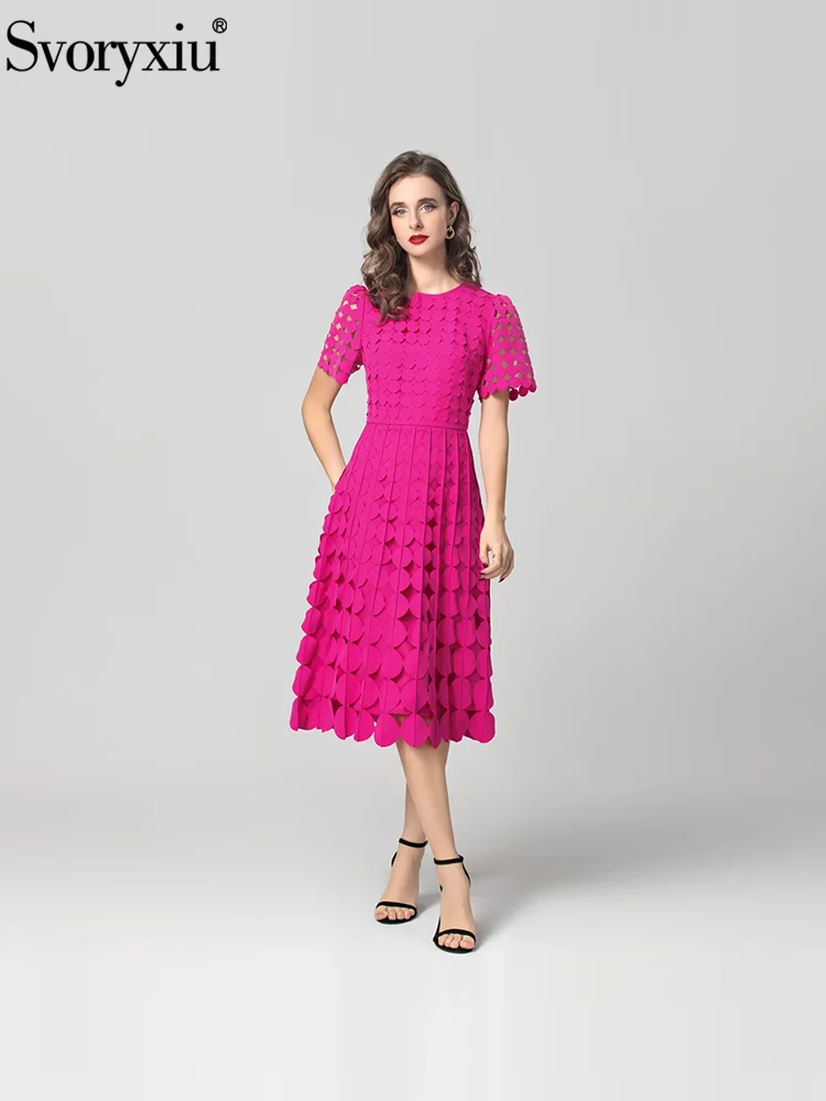 Svoryxiu Fashion Runway Summer Party Rose Red Elegant Knee-Length Dress Women's O-Neck Short Sleeve High Waist Hollow Out Dress
Svoryxiu Fashion Runway Summer Party Rose Red Elegant Knee-Length Dress Women's O-Neck Short Sleeve High Waist Hollow Out Dress