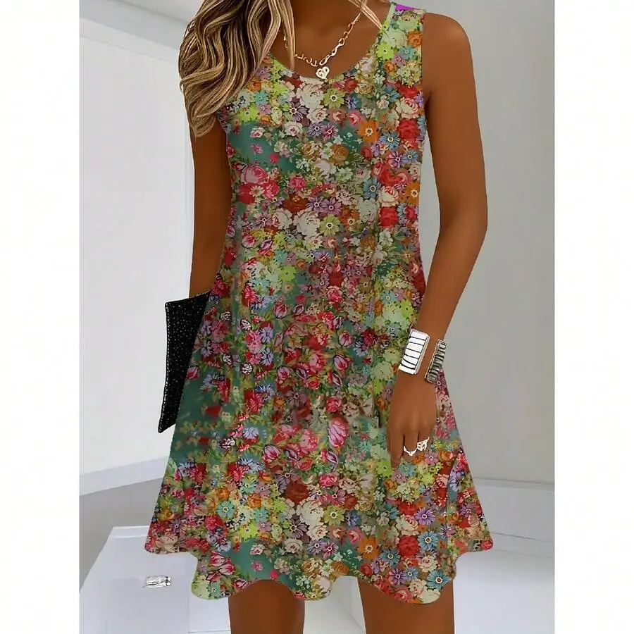 Floral Print Sleeveless A-Line Dress For Women, Lightweight Breathable Polyester Summer Dress
Floral Print Sleeveless A-Line Dress For Women, Lightweight Breathable Polyester Summer Dress