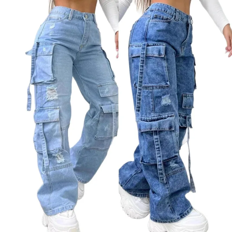 Denim Cargo Pants Women Jeans Multiple Pockets Elastic Waist 2026 Autumn Streetwear Casual Denims Washed Straight Trousers
Denim Cargo Pants Women Jeans Multiple Pockets Elastic Waist 2026 Autumn Streetwear Casual Denims Washed Straight Trousers